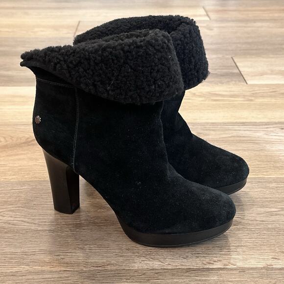 UGG Australia Women’s 8 Dandylion Suede Sherpa Ankle Boots Heels Party Night Out - Picture 1 of 11